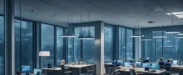 In einem hell erleuchteten, modernen Büro sitzt eine diverse Gruppe junger Menschen konzentriert und vertraulich zusammen, während warme Sonnenstrahlen durch große Fenster fallen und mit natürlicher Lebendigkeit eine Atmosphäre des technisch-lösungsorientierten Miteinanders und digitalen Vertrauens schaffen.