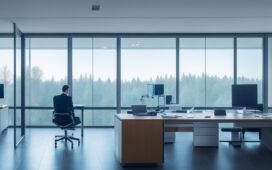 In einem modernen, lichtdurchfluteten Büro sitzt eine junge, inspirierte Entwicklerin mit freundlichem Lächeln vor mehreren Bildschirmen, die komplexe KI-Algorithmen zeigen, während durch große Fenster warmes Tageslicht den Raum erfüllt und eine Atmosphäre von Innovation, Offenheit und strategischem Fortschritt vermittelt.