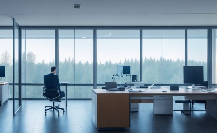 In einem modernen, lichtdurchfluteten Büro sitzt eine junge, inspirierte Entwicklerin mit freundlichem Lächeln vor mehreren Bildschirmen, die komplexe KI-Algorithmen zeigen, während durch große Fenster warmes Tageslicht den Raum erfüllt und eine Atmosphäre von Innovation, Offenheit und strategischem Fortschritt vermittelt.