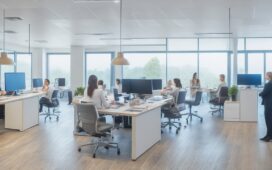 Ein modernes, lichtdurchflutetes Büro mit freundlichen Menschen verschiedener Altersgruppen, die entspannt und konzentriert mithilfe von Smartphones und Laptops eine sichere Zwei-Faktor-Authentifizierung durchführen, während warmes Tageslicht das helle, aufgeräumte Ambiente durchflutet und eine Atmosphäre von Vertrauen und digitaler Sicherheit vermittelt.