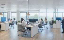 Ein modernes, lichtdurchflutetes Büro mit freundlichen Menschen verschiedener Altersgruppen, die entspannt und konzentriert mithilfe von Smartphones und Laptops eine sichere Zwei-Faktor-Authentifizierung durchführen, während warmes Tageslicht das helle, aufgeräumte Ambiente durchflutet und eine Atmosphäre von Vertrauen und digitaler Sicherheit vermittelt.