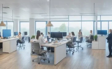 Ein modernes, lichtdurchflutetes Büro mit freundlichen Menschen verschiedener Altersgruppen, die entspannt und konzentriert mithilfe von Smartphones und Laptops eine sichere Zwei-Faktor-Authentifizierung durchführen, während warmes Tageslicht das helle, aufgeräumte Ambiente durchflutet und eine Atmosphäre von Vertrauen und digitaler Sicherheit vermittelt.