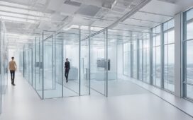 Ein hell erleuchtetes, modernes IT-Forschungszentrum mit transparenten Glaswänden, in dem engagierte Wissenschaftler in freundlicher Atmosphäre an leistungsstarken Serveranlagen und Hightech-Computern arbeiten, umgeben von natürlichem Tageslicht und warmen Holzakzenten, die innovative, nachhaltige digitale Infrastruktur greifbar machen.