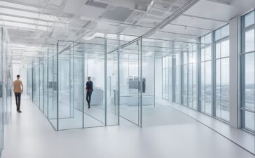 Ein hell erleuchtetes, modernes IT-Forschungszentrum mit transparenten Glaswänden, in dem engagierte Wissenschaftler in freundlicher Atmosphäre an leistungsstarken Serveranlagen und Hightech-Computern arbeiten, umgeben von natürlichem Tageslicht und warmen Holzakzenten, die innovative, nachhaltige digitale Infrastruktur greifbar machen.