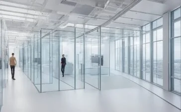 Ein hell erleuchtetes, modernes IT-Forschungszentrum mit transparenten Glaswänden, in dem engagierte Wissenschaftler in freundlicher Atmosphäre an leistungsstarken Serveranlagen und Hightech-Computern arbeiten, umgeben von natürlichem Tageslicht und warmen Holzakzenten, die innovative, nachhaltige digitale Infrastruktur greifbar machen.