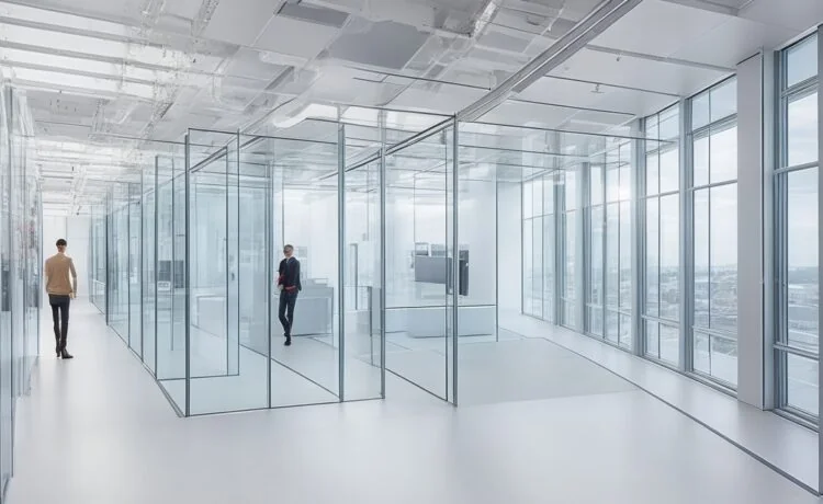 Ein hell erleuchtetes, modernes IT-Forschungszentrum mit transparenten Glaswänden, in dem engagierte Wissenschaftler in freundlicher Atmosphäre an leistungsstarken Serveranlagen und Hightech-Computern arbeiten, umgeben von natürlichem Tageslicht und warmen Holzakzenten, die innovative, nachhaltige digitale Infrastruktur greifbar machen.