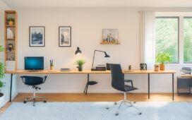 Helle, freundliche Aufnahme eines modernen Home-Office-Arbeitsplatzes mit einem entspannten jungen Menschen, der lächelnd auf ein Smartphone blickt, während natürliches Tageslicht warme Akzente auf minimalistisches Design und digitale Geräte wirft – ein Symbol für die lebensnahe Verbindung von Mensch und sicherer, zukunftsweisender Technologie im digitalen Zeitalter.