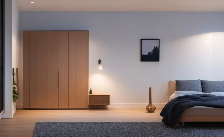 Eine helle, warm beleuchtete Szene zeigt eine moderne, minimalistisch eingerichtete Wohnung mit entspannt lächelnder Person, die mit einem smarten Lautsprecher im Hintergrund ein Gespräch führt – das Bild strahlt freundliche Zukunftstechnologie und den vertrauten Alltag digitaler Sprachassistenten aus.