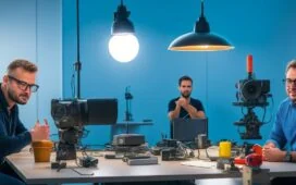 Ein warm ausgeleuchteter, moderner Arbeitsplatz mit Andreas Herden im Fokus, der in natürlichem Tageslicht vor eleganter Technik und Bildschirmen mit Datenvisualisierungen souverän und freundlich in die Kamera blickt, während im Hintergrund sanfte Elemente eines Hightech-Edge-Datacenters dezent zu erkennen sind und so die Verbindung zwischen Mensch, Innovation und digitaler Zukunft greifbar machen.