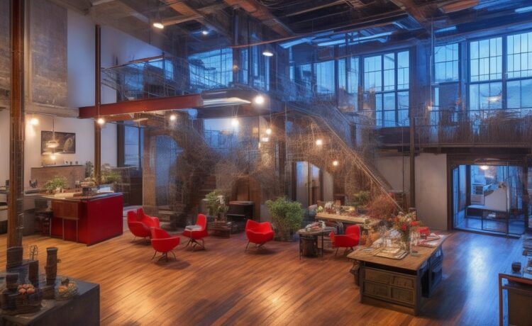 In einem hell erleuchteten, liebevoll dekorierten Industrie-Loft in San Francisco versammelt sich eine warm lächelnde, diverse Gruppe von Menschen vor einem stilvoll gestalteten, nostalgisch anmutenden Server-Sarg, während sanftes Tageslicht durch große Fenster fällt und die Atmosphäre von einem sanften Gefühl des Abschieds und der Gemeinschaft durchdrungen ist.