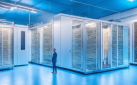 In einem modernen, hell erleuchteten Laborraum arbeitet ein engagiertes Forscherteam konzentriert an einem hochmodernen, neuronalen Supercomputer mit geöffneten Gehäusen und sichtbaren Platinen, während warme Sonnenstrahlen durch große Fenster strömen und eine Atmosphäre aus Innovation, Hoffnung und europäischem Fortschritt in der medizinischen Forschung schaffen.