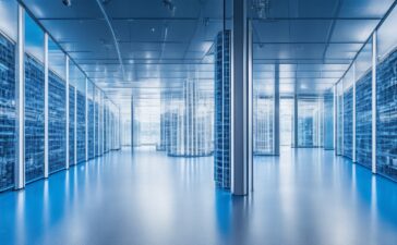 Ein lichtdurchflutetes, modernes IT-Rechenzentrum mit gut gelaunten Fachleuten, die vor transparenten Bildschirmen komplexe Netzwerkdaten analysieren, umgeben von natürlichem Tageslicht und warmen Holztönen, die eine Atmosphäre von Innovation, Nachhaltigkeit und optimierter Energieeffizienz schaffen.