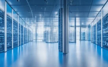 Ein lichtdurchflutetes, modernes IT-Rechenzentrum mit gut gelaunten Fachleuten, die vor transparenten Bildschirmen komplexe Netzwerkdaten analysieren, umgeben von natürlichem Tageslicht und warmen Holztönen, die eine Atmosphäre von Innovation, Nachhaltigkeit und optimierter Energieeffizienz schaffen.