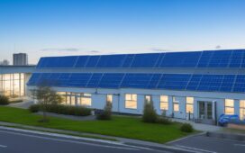 Modernes Rechenzentrum mit großen batteriebetriebenen Energiespeichern in hellem, natürlich beleuchtetem Serverraum, warmes Sonnenlicht strömt durch Fenster und betont die technische Präzision sowie die nachhaltige Zukunftstechnologie in einer einladenden, freundlichen Atmosphäre.
