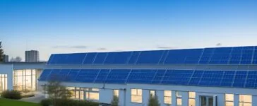 Modernes Rechenzentrum mit großen batteriebetriebenen Energiespeichern in hellem, natürlich beleuchtetem Serverraum, warmes Sonnenlicht strömt durch Fenster und betont die technische Präzision sowie die nachhaltige Zukunftstechnologie in einer einladenden, freundlichen Atmosphäre.