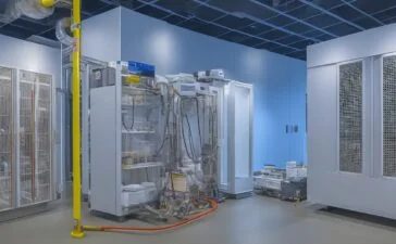 Ein hell erleuchteter, moderner Serverraum mit sanft warmem Tageslicht, in dem Technik-Experten konzentriert und freundlich an hochmodernen, energieeffizienten Rechenzentrumssystemen arbeiten, umgeben von schlanken Kühlanlagen und fein abgestimmter Sensorik, die das zukunftsweisende Zusammenspiel von Nachhaltigkeit und Digitalisierung bildhaft vermittelt.