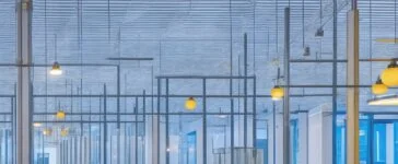 Ein sonnendurchflutetes modernes Rechenzentrum mit gläsernen Fassaden, in dem fokussierte Technikerinnen und Techniker angesichts leuchtender Serverreihen engagiert zusammenarbeiten, während warme Tageslichtstrahlen eine Atmosphäre von Innovation, Fortschritt und verantwortungsvollem Zukunftsgestalten schaffen.