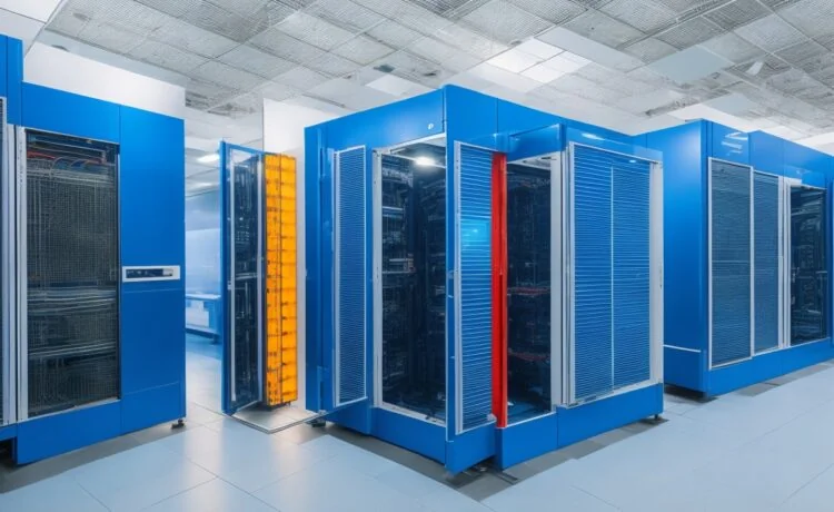 In einem hell erleuchteten, modernen Serverraum der Universität Leipzig strahlt ein hochmoderner Supercomputer in warmem Tageslicht, während Forscher:innen mit freundlichen, konzentrierten Gesichtern gemeinsam an innovativen Zukunftstechnologien arbeiten – ein Sinnbild für Europas digitale Fortschrittsgeschichte und nachhaltige Hightech-Zusammenarbeit.