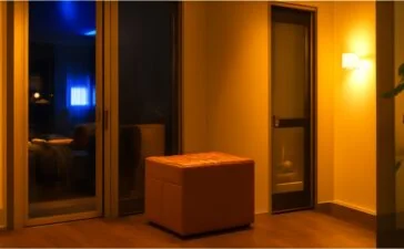 In einem hell erleuchteten, modernen Wohnzimmer hält eine nachdenkliche Frau ein unerwartet eingetroffenes Amazon-Paket in den Händen, während sanftes Tageslicht durch das große Fenster fällt und eine warme, vertrauensvolle Atmosphäre schafft.