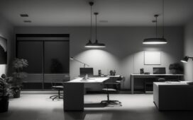 Ein hell erleuchtetes, modernes Büro mit warmem Tageslicht, in dem eine nachdenkliche Person vor mehreren Bildschirmen sitzt, die komplexe Daten und schematische Weltmodelle darstellen, während natürliche Pflanzen und minimalistische Technologie den Raum freundlich und einladend gestalten.
