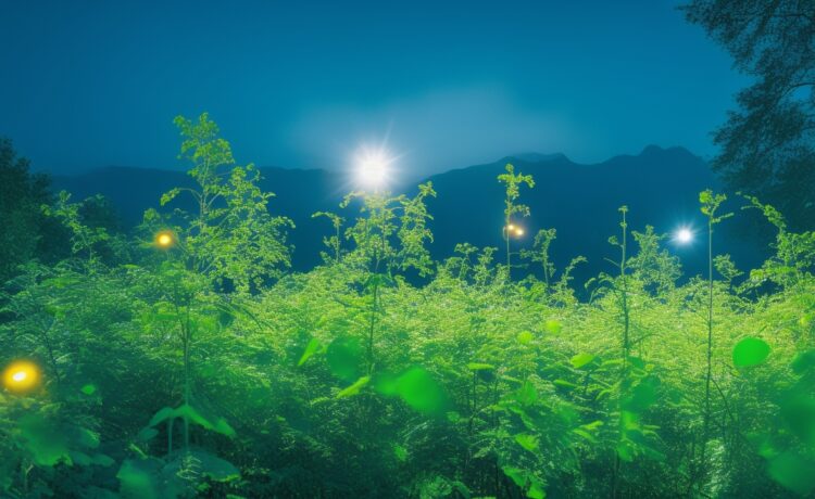 Ein strahlendes, editorial fotografiertes Luftbild eines modernen Rechenzentrums inmitten grüner Energieanlagen bei sanft leuchtendem Sonnenlicht, das optimismusschwanger die nachhaltige Symbiose von Hochtechnologie und erneuerbarer Energie in Manchesters Zukunftsvision einfängt.