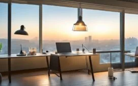 Ein heller, freundlicher Arbeitsplatz mit modernem Laptop und futuristischen technischen Geräten, warmes Sonnenlicht fällt durch große Fenster auf konzentrierte Entwicklerhände, die an effizienter KI-Hardware arbeiten – ein einladendes, realistisches Bild für den technologischen Fortschritt und die offene Innovation der GLM-Sprachmodelle.