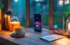 Ein strahlend hell ausgeleuchtetes Google Pixel 10 liegt auf einem modernen Holzschreibtisch neben einem aufgeschlagenen Notizbuch und einer dampfenden Tasse Kaffee, während natürliches Tageslicht sanft durch ein Fenster fällt und eine warme, einladende Atmosphäre voller technischer Innovation und persönlicher Nähe schafft.