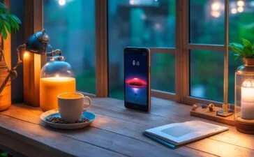 Ein strahlend hell ausgeleuchtetes Google Pixel 10 liegt auf einem modernen Holzschreibtisch neben einem aufgeschlagenen Notizbuch und einer dampfenden Tasse Kaffee, während natürliches Tageslicht sanft durch ein Fenster fällt und eine warme, einladende Atmosphäre voller technischer Innovation und persönlicher Nähe schafft.