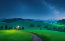 Ein strahlend sonnendurchflutetes Luftbild einer vielfältigen Landschaft aus Städten, grünen Wäldern und sanft glitzernden Flüssen, aufgenommen in natürlichem Licht mit scharfen Details, das die dynamische Verbindung von moderner Technologie und Umwelt zeigt und eine hoffnungsvolle, warmherzige Stimmung für die Zukunft intelligenter Erdbeobachtung vermittelt.