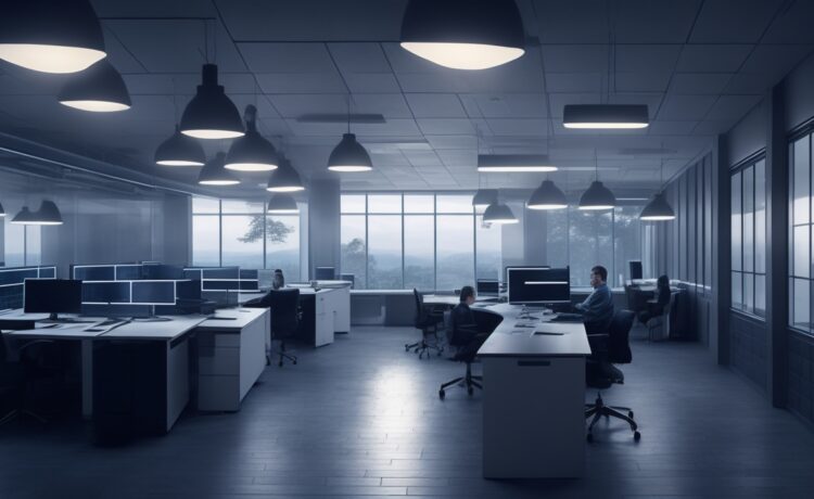 In einem hell erleuchteten, modernen Büro sitzt ein konzentrierter Entwickler vor mehreren Bildschirmen mit lebendigen 3D-Visualisierungen, umgeben von natürlichem Tageslicht und warmen Holztönen, die eine Atmosphäre von Fortschritt, Innovation und menschlicher Neugier ausstrahlen.