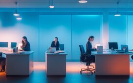 In einem hell erleuchteten, modernen Büro sitzen zwei konzentrierte Frauen mittleren Alters entspannt an einem großen Tisch, umgeben von Notizbüchern und Laptops, während sie in freundlicher Atmosphäre lebhaft eine komplexe KI-Testumgebung diskutieren – das warme Sonnenlicht fällt weich durch große Fenster und betont das detailreiche, realistische Setting im editorialen Stil.