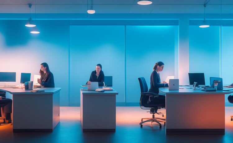 In einem hell erleuchteten, modernen Büro sitzen zwei konzentrierte Frauen mittleren Alters entspannt an einem großen Tisch, umgeben von Notizbüchern und Laptops, während sie in freundlicher Atmosphäre lebhaft eine komplexe KI-Testumgebung diskutieren – das warme Sonnenlicht fällt weich durch große Fenster und betont das detailreiche, realistische Setting im editorialen Stil.