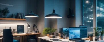 Ein strahlend heller, moderner Arbeitsplatz mit einem aufgeschlagenen Laptop, auf dessen Bildschirm komplexe Textzeilen und Datenmodelle erkennbar sind, umgeben von warmem Tageslicht, das eine freundliche, einladende Atmosphäre schafft und die faszinierende Verschmelzung von Technologie und menschlicher Zugänglichkeit lebendig widerspiegelt.