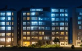 Ein warm beleuchtetes, modernes Kontrollzentrum mit konzentrierten Forschern, die vor hochauflösenden Bildschirmen die Flugbahnen von Satelliten überwachen, während durch große Fenster sanftes Tageslicht den Raum erhellt und eine Atmosphäre von fokussierter Zusammenarbeit und technologischem Fortschritt schafft.