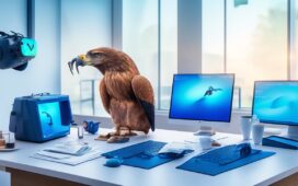 Ein lichtdurchflutetes, modernes Büro mit einer entspannten Person, die elegant die schlanke HTC Vive Eagle Wearable-Datenbrille trägt und dabei mit einem herzlichen Lächeln visuell unterstützte Inhalte erlebt, während warmes Tageslicht durch große Fenster fällt und eine Atmosphäre von Innovation, intelligenter Vernetzung und optimistischer Produktivität schafft.