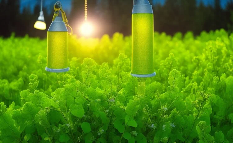 Ein strahlend helles, natürlich beleuchtetes Bild eines modernen, weitläufigen Rechenzentrums, das durch warmes Sonnenlicht sanft erleuchtet wird, während grüne Pflanzen und Solarpaneele diskret den nachhaltigen Ansatz des futuristischen Technologiestandorts unterstreichen.