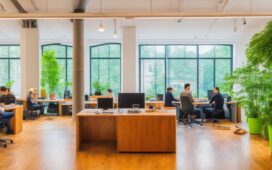 In einem hell erleuchteten, modernen Coworking-Space in Berlin sitzen vielfältige, engagierte Gründer:innen und Technikexpert:innen lebhaft im Gespräch, während durch große Fenster warmes Tageslicht auf innovative Computer, Hightech-Geräte und Pflanzen fällt, die gemeinsam eine lebendige Atmosphäre von Kreativität, Teamgeist und zukunftsweisender Deep-Tech-Innovation ausstrahlen.