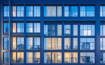 In einem lichtdurchfluteten, modernen Bürogebäude tauschen sich diverse Fachleute lebhaft über digitale Infrastrukturprojekte aus, während große Fenster warme Sonneneinstrahlung hereinlassen und im Hintergrund schemenhaft Serverracks und Netzwerkkomponenten zu erkennen sind – eine harmonische Verbindung von Mensch, Technologie und Zukunftsvision.