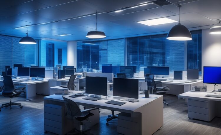 Ein hell erleuchtetes, modernes Büro mit entspannten Entwicklerinnen und Entwicklern, die bei natürlichem Tageslicht konzentriert an Laptops und Screens arbeiten, während warme Sonnenstrahlen das freundliche Miteinander und den kreativen Flow einer engagierten Tech-Community einfangen.