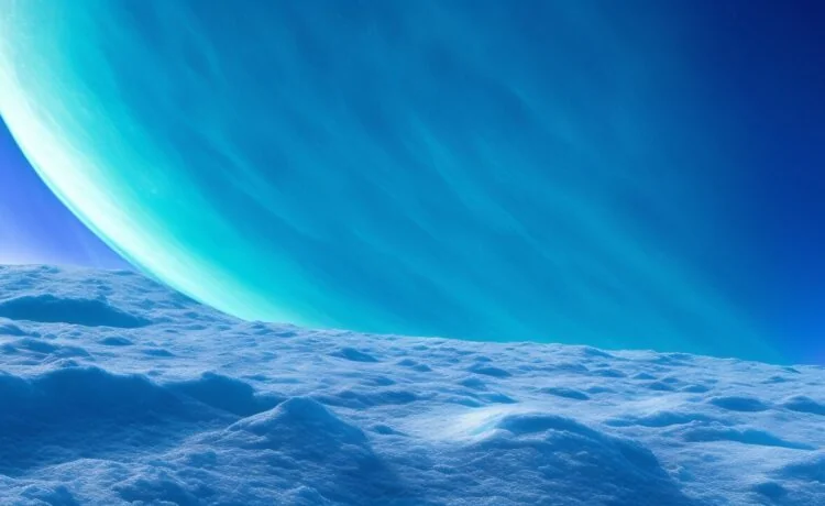 Strahlendes, detailreiches Bild von Ganymed in natürlichem Sonnenlicht, das den eisigen Mond mit seinem sanft schimmernden Ozean unter glatter Eiskruste zeigt, eingebettet vor dem hell leuchtenden Jupiter und einem tiefblauen Weltraumhintergrund – ein einladendes, warmes Editorial-Porträt, das die geheimnisvolle Verbindung zwischen kosmischer Forschung und dem faszinierenden Potenzial zur Entdeckung Dunkler Materie eindrucksvoll einfängt.