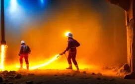 In einem hell erleuchteten Labor strahlt eine nah aufgenommene, kristallklare Brennstoffkapsel mit fein strukturierter Oberfläche warmes Licht aus, während Forscher im Hintergrund konzentriert und hoffnungsvoll an modernster Laserfusionstechnologie arbeiten – ein Symbol für den Durchbruch in der sauberen Energiezukunft.