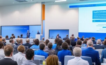 Ein heller, inspirierender Konferenzraum mit modernen, transparenten Bildschirmen, auf denen schemenhafte, digitale Avatare von Wissenschaftlern in lebhaftem Austausch stehen, umgeben von natürlichem Tageslicht, das die freundliche und zukunftsweisende Atmosphäre eines virtuellen KI-Gipfels warm und realistisch einfängt.