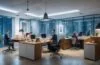 Ein hell erleuchtetes Büro mit einer entspannt lächelnden jungen Marketingexpertin, die in natürlichem Tageslicht an ihrem Laptop arbeitet und konzentriert, aber warmherzig in die Zukunft blickt – ein harmonisches Bild von moderner Technologie und menschlichem Vertrauen im Spannungsfeld künstlicher Intelligenz im Marketing.