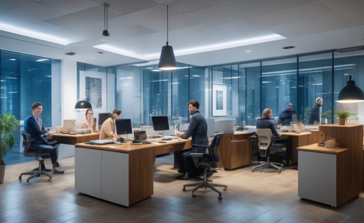 Ein hell erleuchtetes Büro mit einer entspannt lächelnden jungen Marketingexpertin, die in natürlichem Tageslicht an ihrem Laptop arbeitet und konzentriert, aber warmherzig in die Zukunft blickt – ein harmonisches Bild von moderner Technologie und menschlichem Vertrauen im Spannungsfeld künstlicher Intelligenz im Marketing.