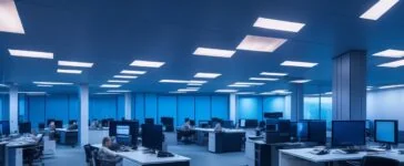 Ein hell erleuchtetes, modernes Büro mit lächelnden Entwicklern in entspannter Atmosphäre, die konzentriert gemeinsam an Laptops und großen Bildschirmen arbeiten, während warmes Tageslicht durch große Fenster fällt und eine freundliche, produktive Stimmung schafft.