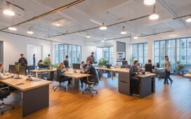 In einem hell erleuchteten, modernen Coworking-Space arbeiten interdisziplinäre Teams mit konzentrierten, lächelnden Gesichtern an Laptops und Skizzen, während durch große Fenster warmes Tageslicht sanft den kreativen Austausch und die lebendige Atmosphäre eines erfolgreichen Hackathons einfängt.