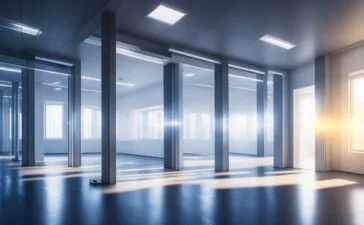 Ein sonnendurchflutetes Kontrollzentrum mit fokussierten Forschern vor leuchtenden Bildschirmen, die in Echtzeit astrophysikalische Daten auswerten, während warme Lichtstrahlen durch große Fenster auf moderne Technik und eine stilvolle NASA-IBM-Kooperation verweisen.