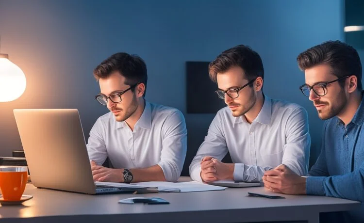 Ein strahlendes, modernes Büroambiente mit einer freundlichen jungen Bewerberin, die entspannt und selbstbewusst vor einem Laptop sitzt, während natürliches Licht warm auf ihr Gesicht fällt und subtil die Mischung aus Menschlichkeit und digitaler Zukunft im KI-gestützten Vorstellungsgespräch einfängt.