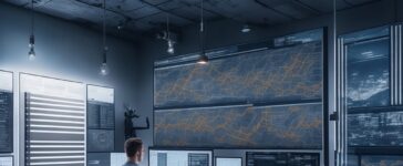 Ein hell erleuchteter, moderner Arbeitsplatz mit einem lächelnden Data Scientist vor mehreren Bildschirmen, die farbenfrohe Diagramme und komplexe Algorithmen in natürlichem Tageslicht zeigen, vermittelt auf warme Weise die Faszination und Vielfalt des maschinellen Lernens.
