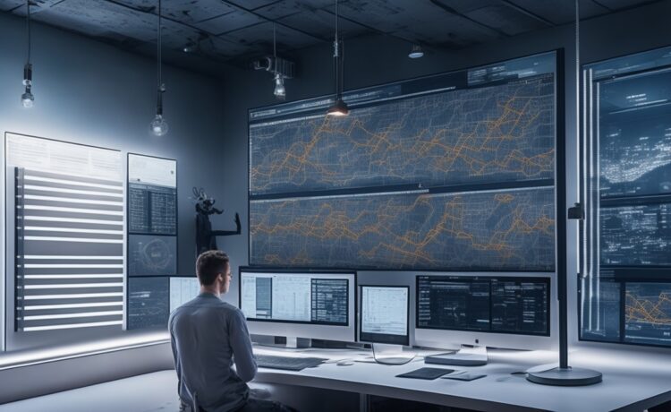 Ein hell erleuchteter, moderner Arbeitsplatz mit einem lächelnden Data Scientist vor mehreren Bildschirmen, die farbenfrohe Diagramme und komplexe Algorithmen in natürlichem Tageslicht zeigen, vermittelt auf warme Weise die Faszination und Vielfalt des maschinellen Lernens.